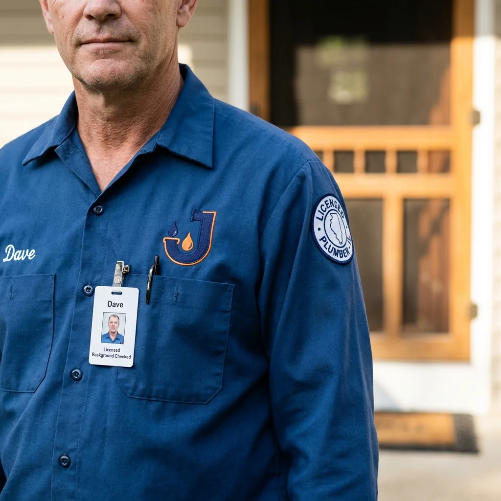 Licensed plumber showing ID badge in Darien, GA