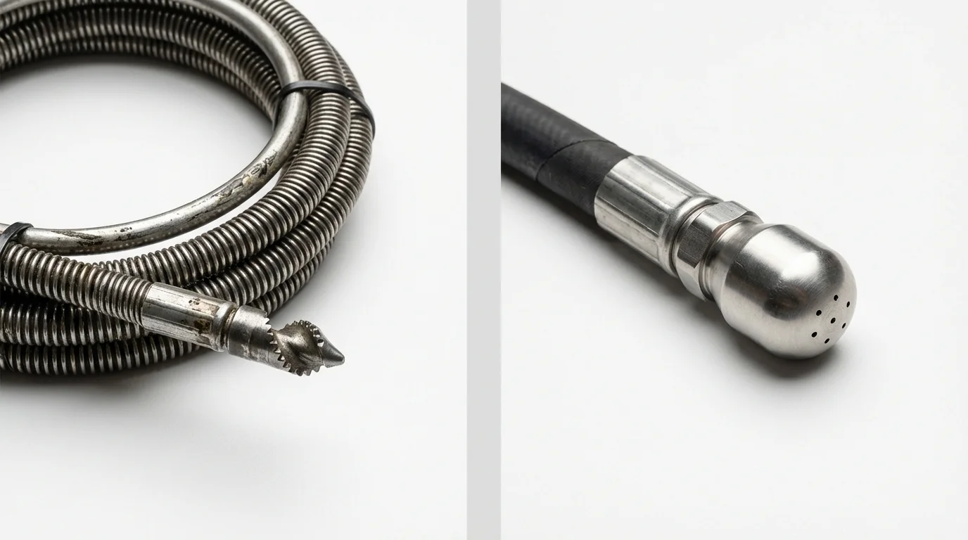Drain snake cable and hydro jetting nozzle used for drain cleaning in Darien, GA