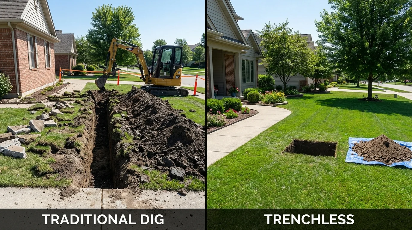 Trenchless sewer repair with minimal yard damage versus traditional excavation in Darien, GA